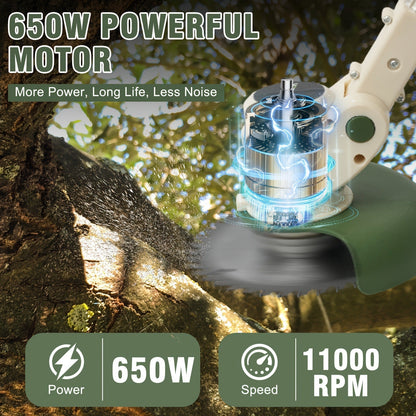 Weed Wacker Cordless 24V Brush Cutter, Electric String Trimmer with 2 Batteries & Charger, 3 Blade Types