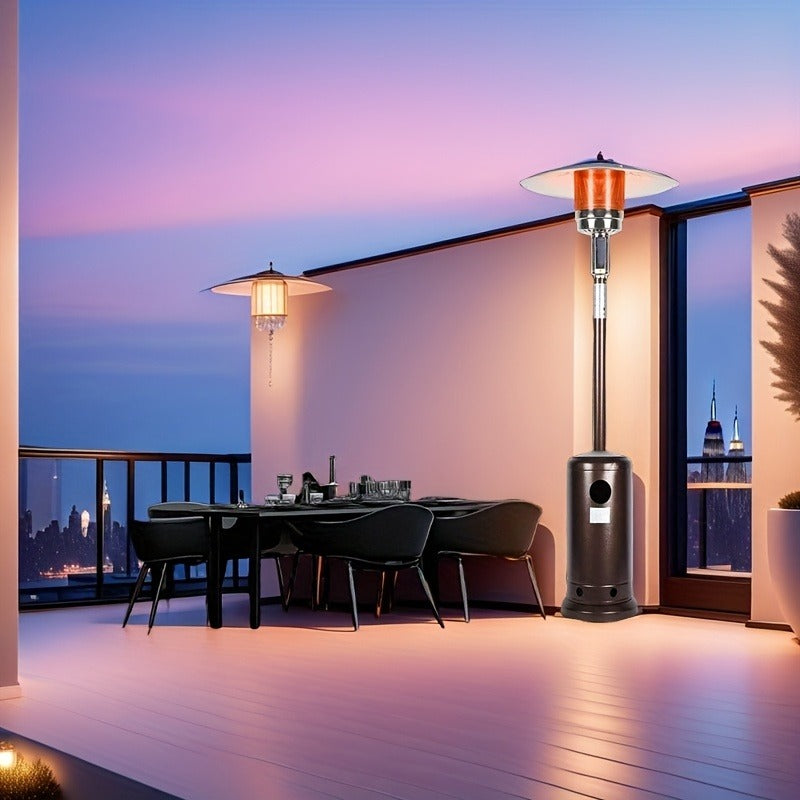 Outdoor Propane Patio Heater 46000 BTU Freestanding Tower with Wheels, Bronze Powder-Coated, Commercial & Residential
