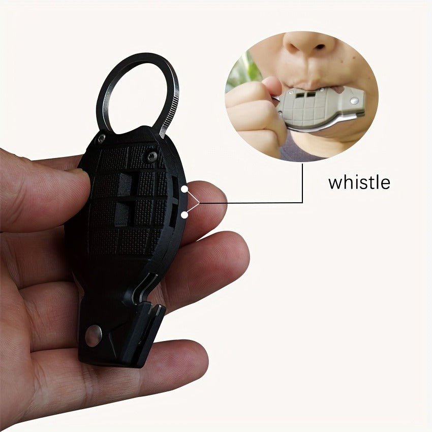 Three-Piece Folding Golf Divot Tool Set with Spring-Button Fork, Curved Hook, Whistle and Key Rings