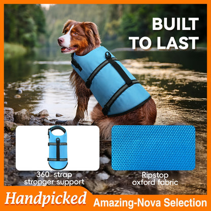 Dog Life Jacket Ripstop Swim Vest with Handle – Buoyancy Flotation Dog Life Vest for Swimming, Boating & Water Safety, Sizes XS to XL