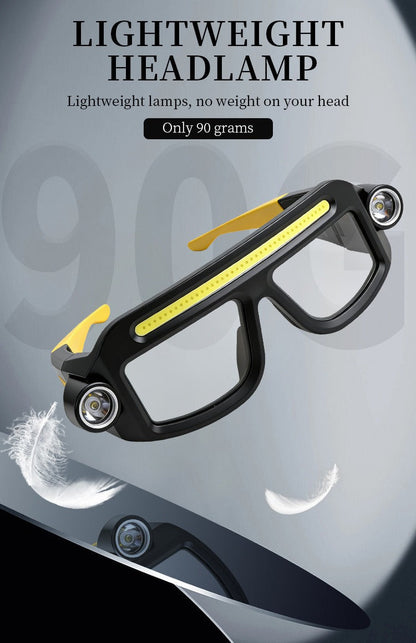 LED Headlamp Glasses 2-Pack, Head-Worn Flashlight with Flashing Mode for Night Running, Cycling, Fishing, Camping, Hiking