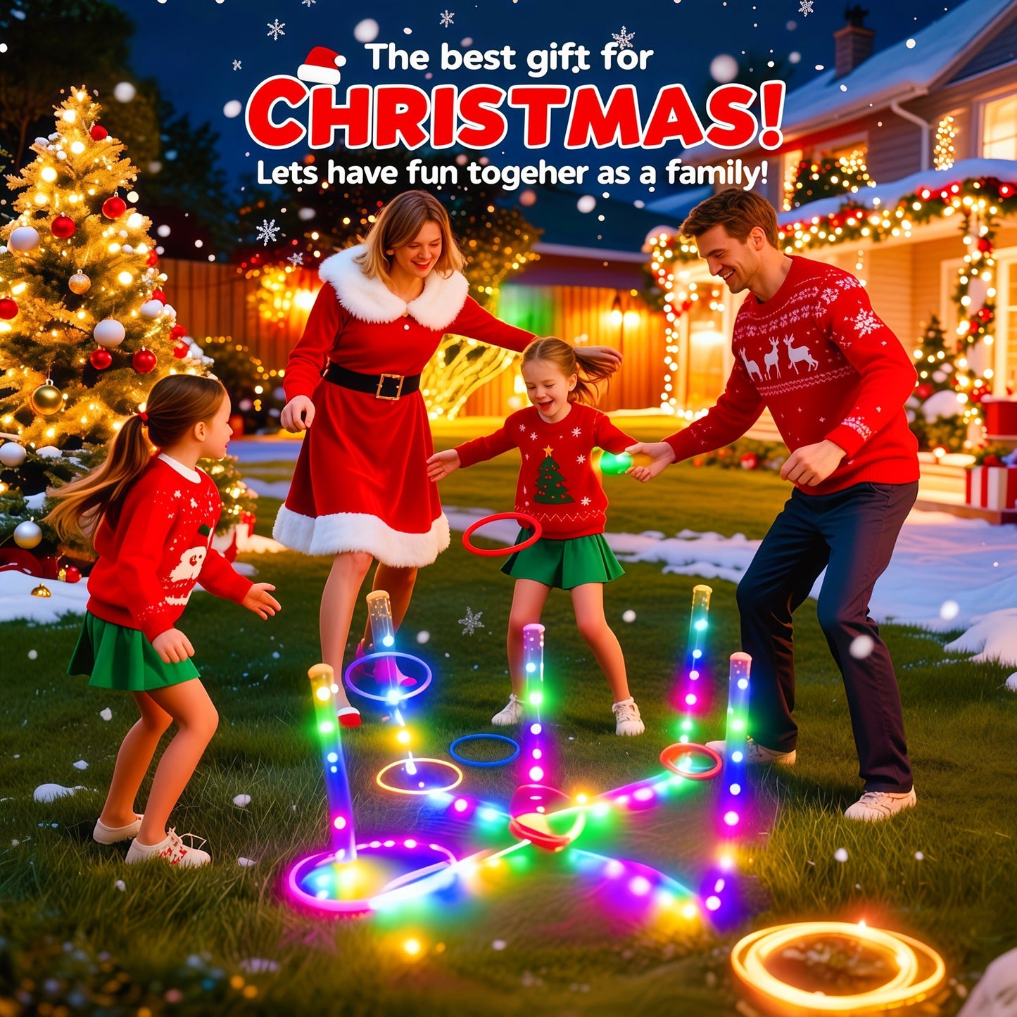 LED Glow Ring Toss Game | Indoor Outdoor Lawn Game for Kids & Family | Glowing Ring Toss Set for Game Night Parties Kindergarten Educational