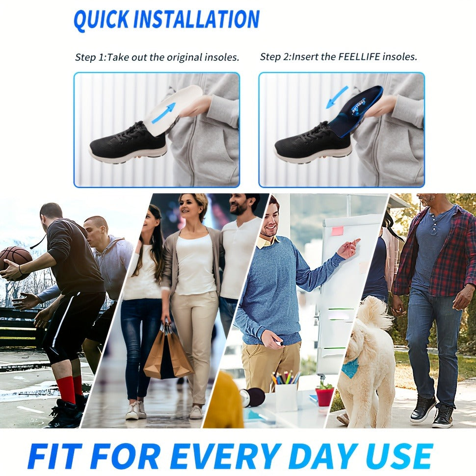 High-Arch PU and TPU Shoe Inserts with Deep Heel Cup in M, L and XL Sizes for Work Boots and Sneakers