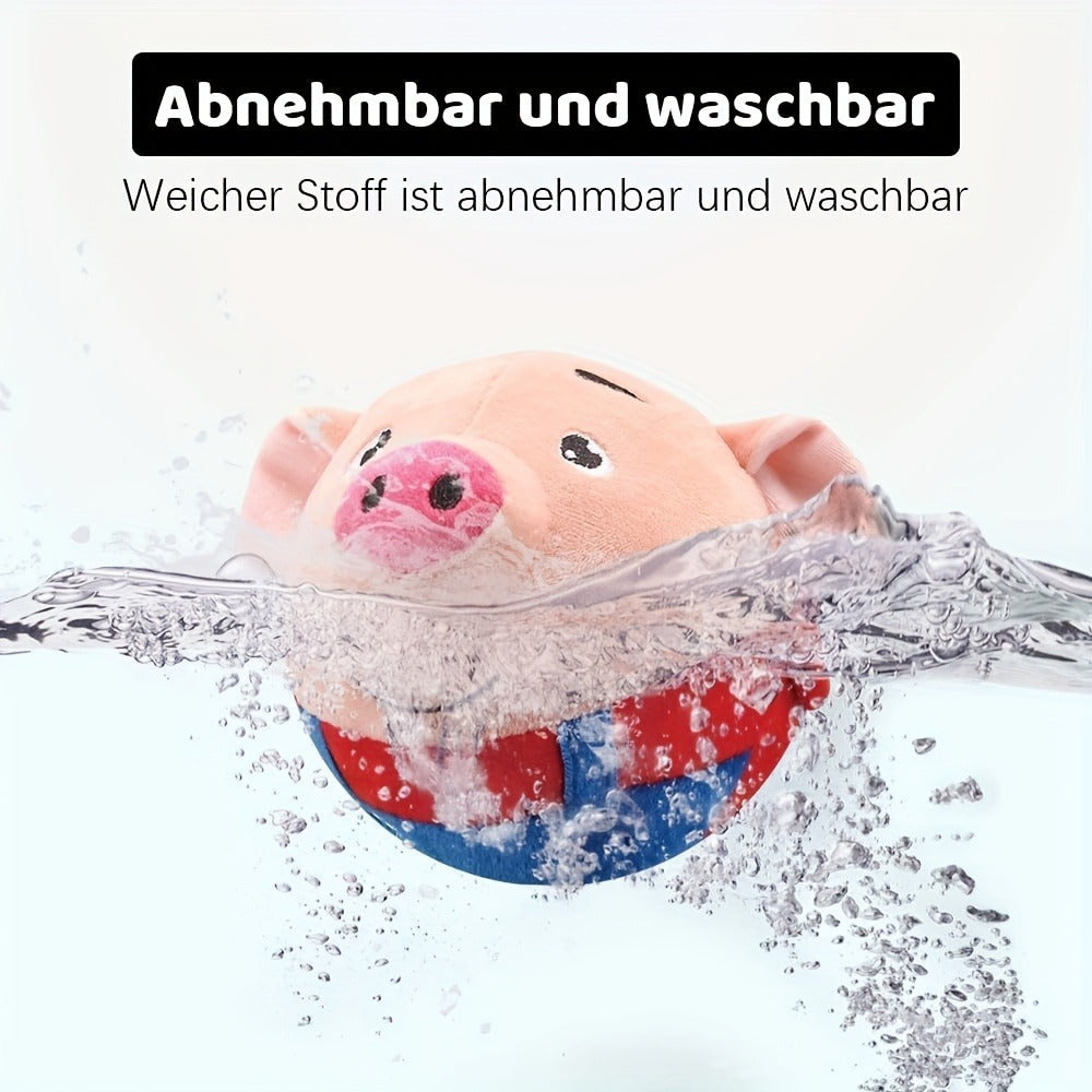 Dog Toy USB-Rechargeable Rolling Pig Plush Ball with Vibration, Swinging and Sound Effects in Two Colors
