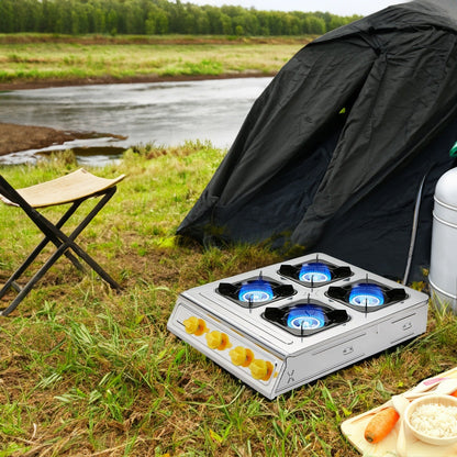 4 Burner Propane Stove 40000 BTU Auto Ignition Outdoor Gas Cooker for Camping Garden Fishing Hiking for Garden, Patio and Yard Use
