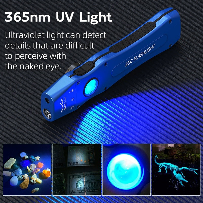 Flashlight 3-in-1 White, UV365 and Green Light Torch with Side Magnet in Black or Blue for Inspection