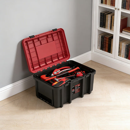Rolling Tool Box with Wheels 3-Tier Stackable Organizer | Lockable Compartments, Connected Storage, 17" Large Plastic Toolbox for Garage