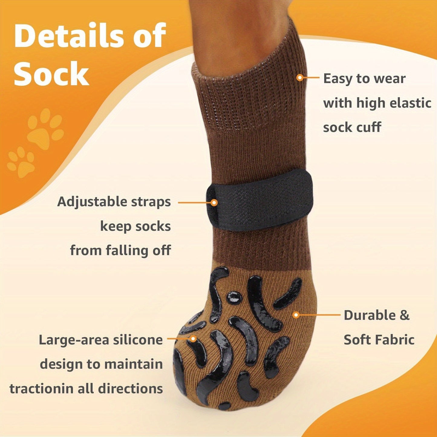 Non-Slip Dog Socks Double-Sided Grip Paw Protector with Adjustable Straps – Anti-Lick Dog Booties for Hardwood Floors