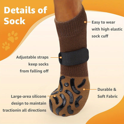 Non-Slip Dog Socks Double-Sided Grip Paw Protector with Adjustable Straps – Anti-Lick Dog Booties for Hardwood Floors