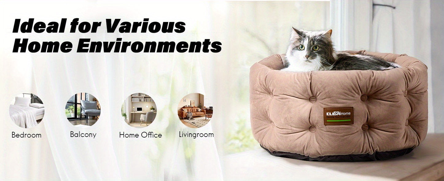 Cat Bed Round Deep Nest for Indoor Cats up to 15lbs, Luxurious Velvet Feel Extra High Sides, Machine Washable Non-Slip Bottom