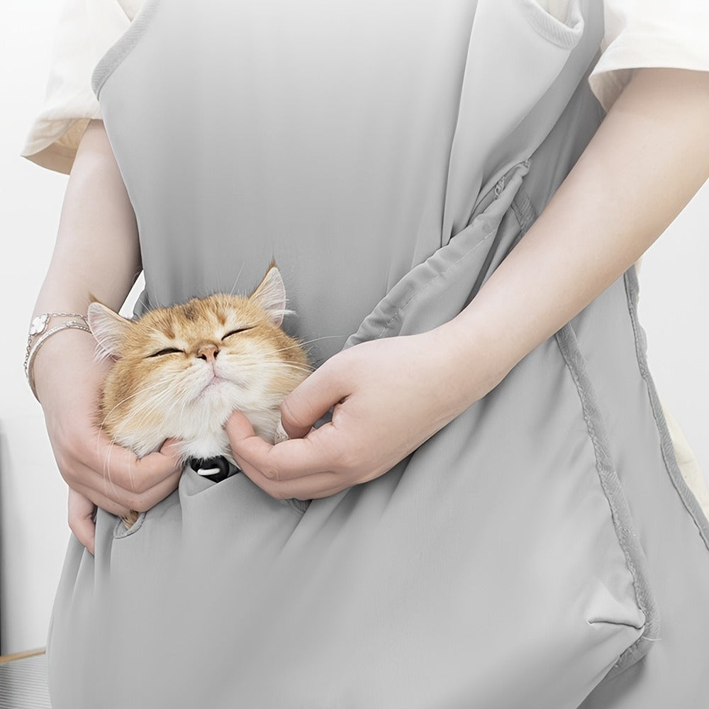 Cat Grooming Apron Restraint Bag with 4 Fixed Holes – Breathable Anti-Scratch Cat Bathing Bag for Nail Trimming, Ear Cleaning & Grooming