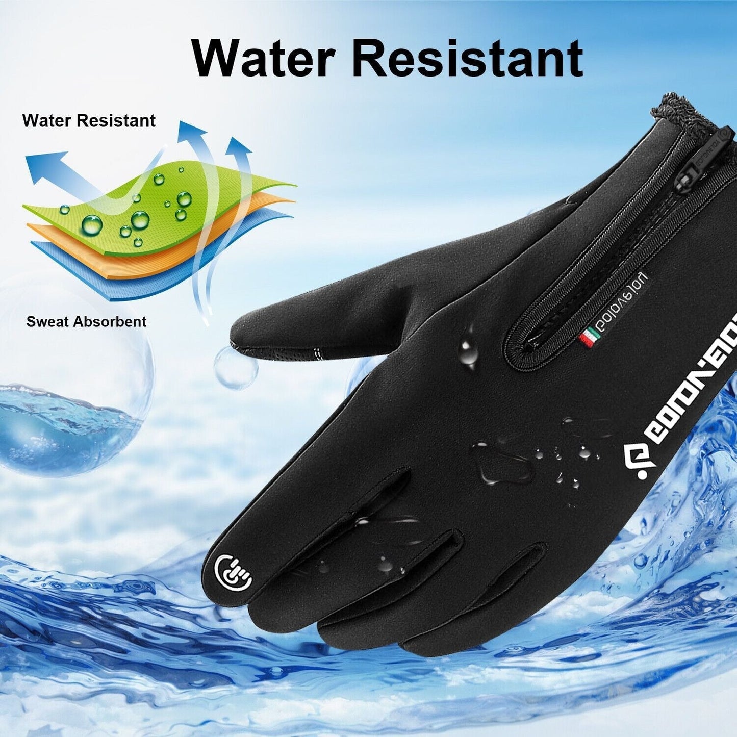 Two-Pair Full-Finger Winter Gloves in Black or Gray with Complete S, M, L, XL and XXL Size Grid