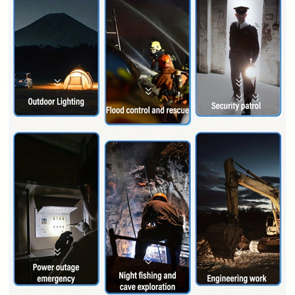 Flashlight 2000-Lumen Solar and USB-C Searchlight with Six Modes, Color Filters and USB Power Output
