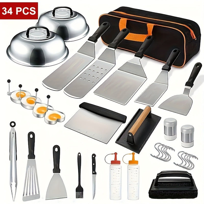 17-, 34- or 41-Piece Teppanyaki BBQ Tool Set with Griddle Spatulas, Press Domes and Carry Bag