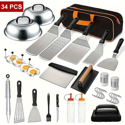17-, 34- or 41-Piece Teppanyaki BBQ Tool Set with Griddle Spatulas, Press Domes and Carry Bag