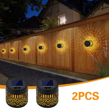 Solar Garden Lights IP65 Mandala Metal Wall Lanterns with Pattern Projection in 1/2/4 Packs for Fence Decor
