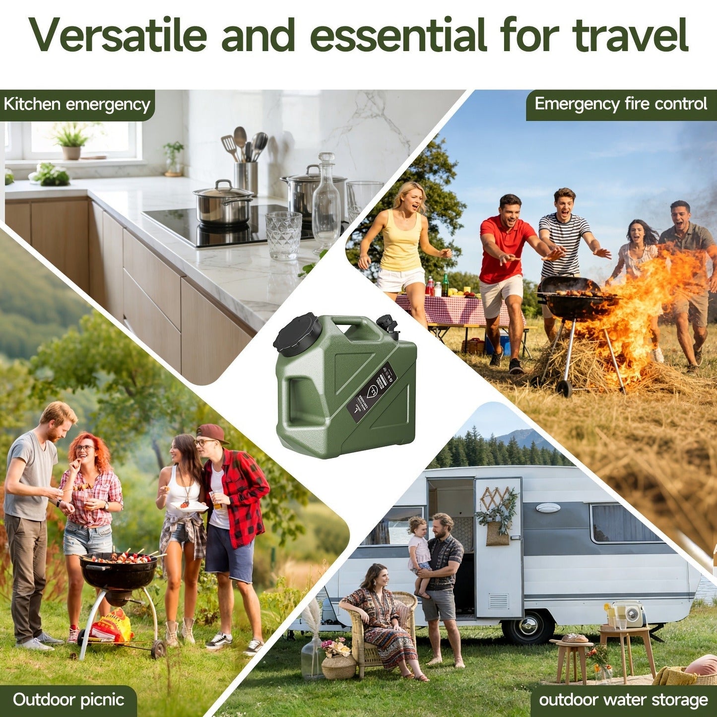 Collapsible Camping Water Storage Bucket 3.2 Gal Portable Water Tank with Faucet Dispenser Army Green Outdoor Emergency Water Container