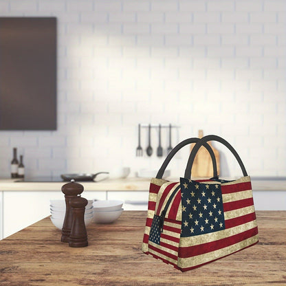 Retro Insulated Lunch Cooler Bag 11"x6.3"x6.7" Portable Reusable Independence Day Themed Leakproof Lunch Box for Camping Picnic Beach Office