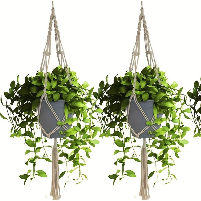 Macrame Hanging Planter Set of 4 Boho Rope Basket Plant Pot Holder for Indoor Outdoor – Decorative Hanging Organizer Net for Bedroom Living