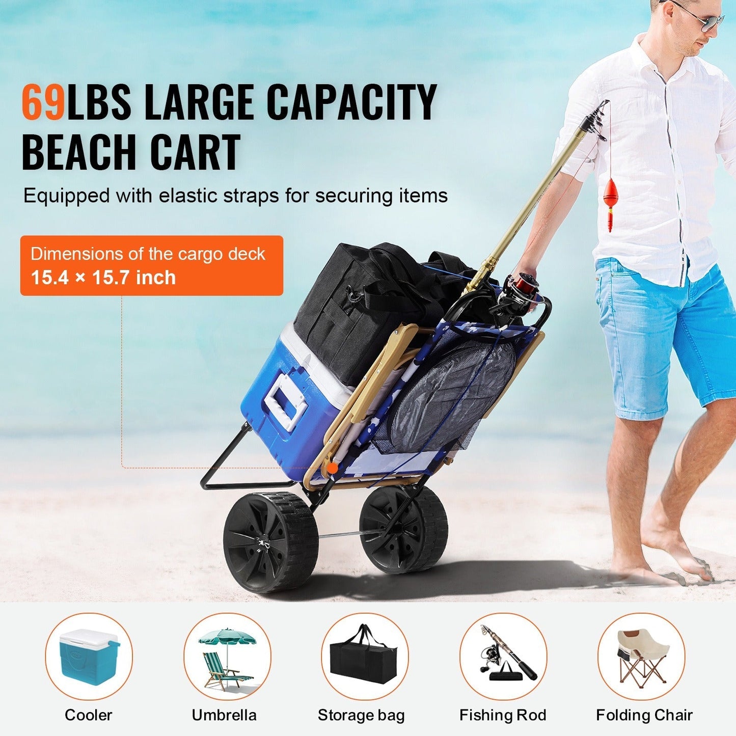 Folding Beach Cart with Balloon Wheels, Sand Dolly for Camping Fishing Picnic Garden, for Garden, Patio and Yard Use