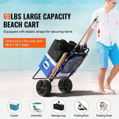 Folding Beach Cart with Balloon Wheels, Sand Dolly for Camping Fishing Picnic Garden, for Garden, Patio and Yard Use