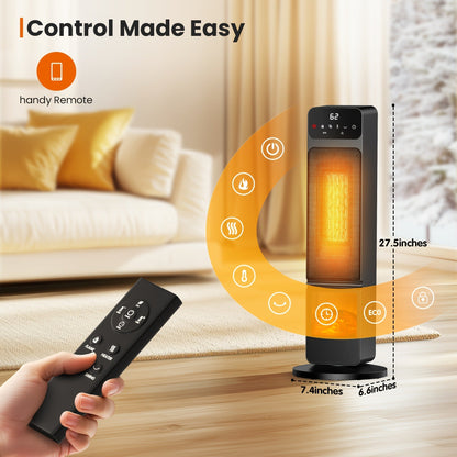 Electric Fireplace Space Heater 1500W, Portable Indoor Heater with 3D Flame Effect, 12H Timer, Heating & Fan Modes for Home & Office