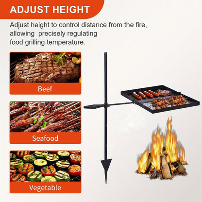 Portable Camping Grill Set – Heavy Duty Skillet Combo with Adjustable Grill Grate, Grill Pan & Carrying Bag – Steel & Iron Construction