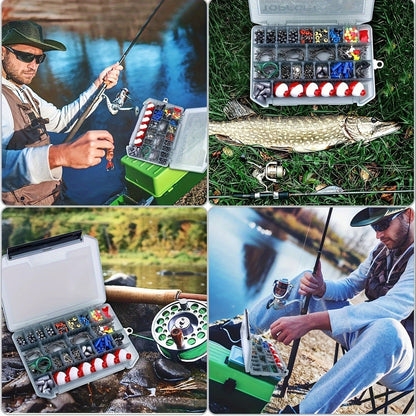 Fishing Accessories Kit 228 Piece Complete Fishing Set with Tackle Box Hooks Sinkers Swivels Lures Essential Gear for Freshwater Saltwater