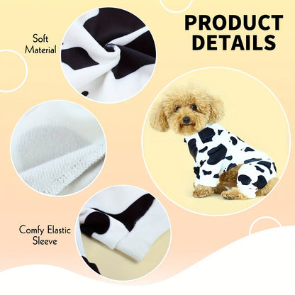 Dog Pajamas Cow Print Soft Knit Pullover Sleepwear for Small Medium Dogs, 100% Polyester Milk Swirl Texture Pet Onesie Loungewear
