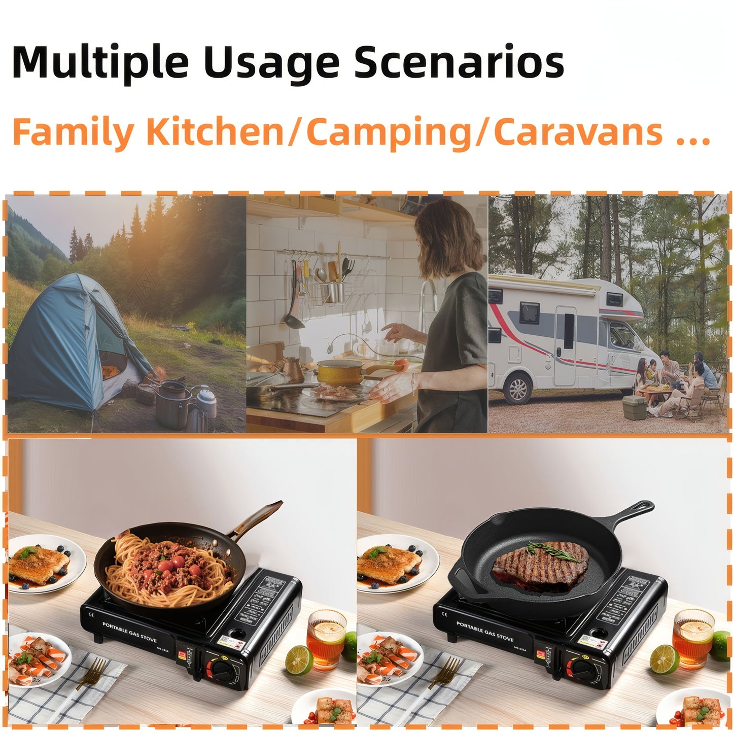 Portable Butane Tabletop Camping Stove in Black or Red with Carrying Case, Windscreen and 34 x 28 cm Base