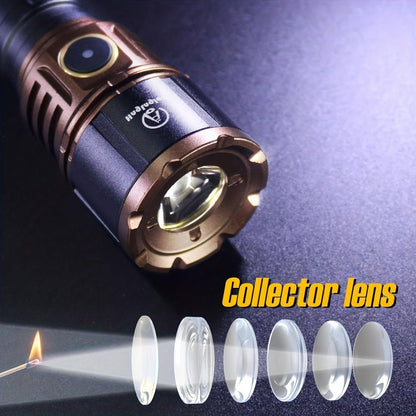 Flashlight 4500-Lumen Zoomable Fresnel Lens Torch with 21700 Battery in Golden or Red Upgrade Editions