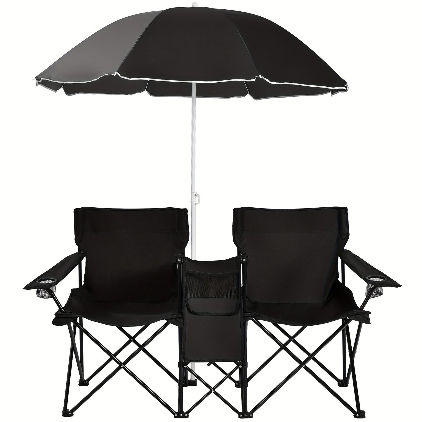 Folding Picnic Chair Set for 2, Umbrella, Cooler Bag & Table, 600 Lbs Capacity, Portable, for Camping, Travel and Outdoor Use