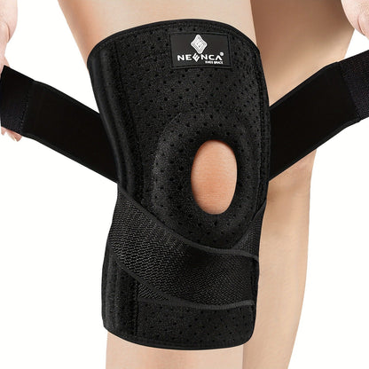 Knee Brace with Patella Gel Pad & Side Spring Stabilizers – Adjustable Compression Knee Support Wrap for Sports Running Workouts Camping