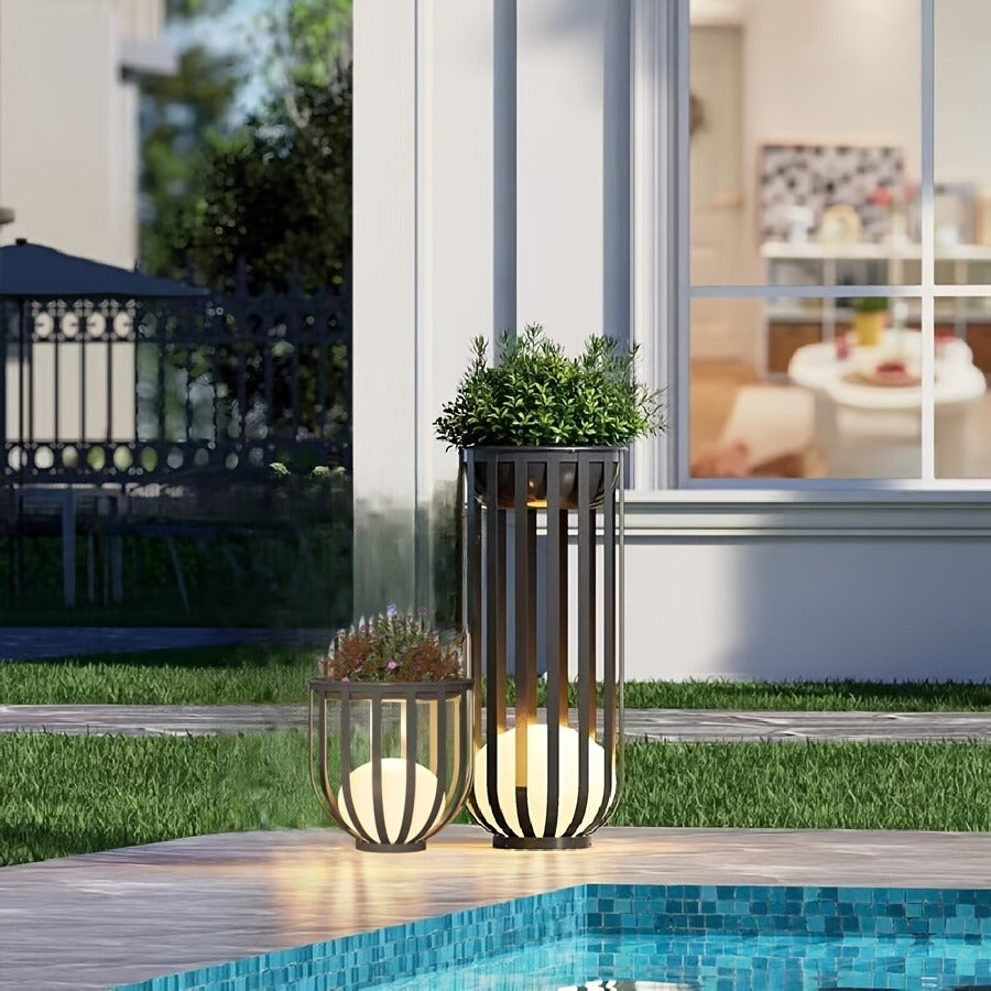 Solar Garden Light Table or Floor Lamp with Short and Tall Options, Solar Panel and Remote-Control Layout