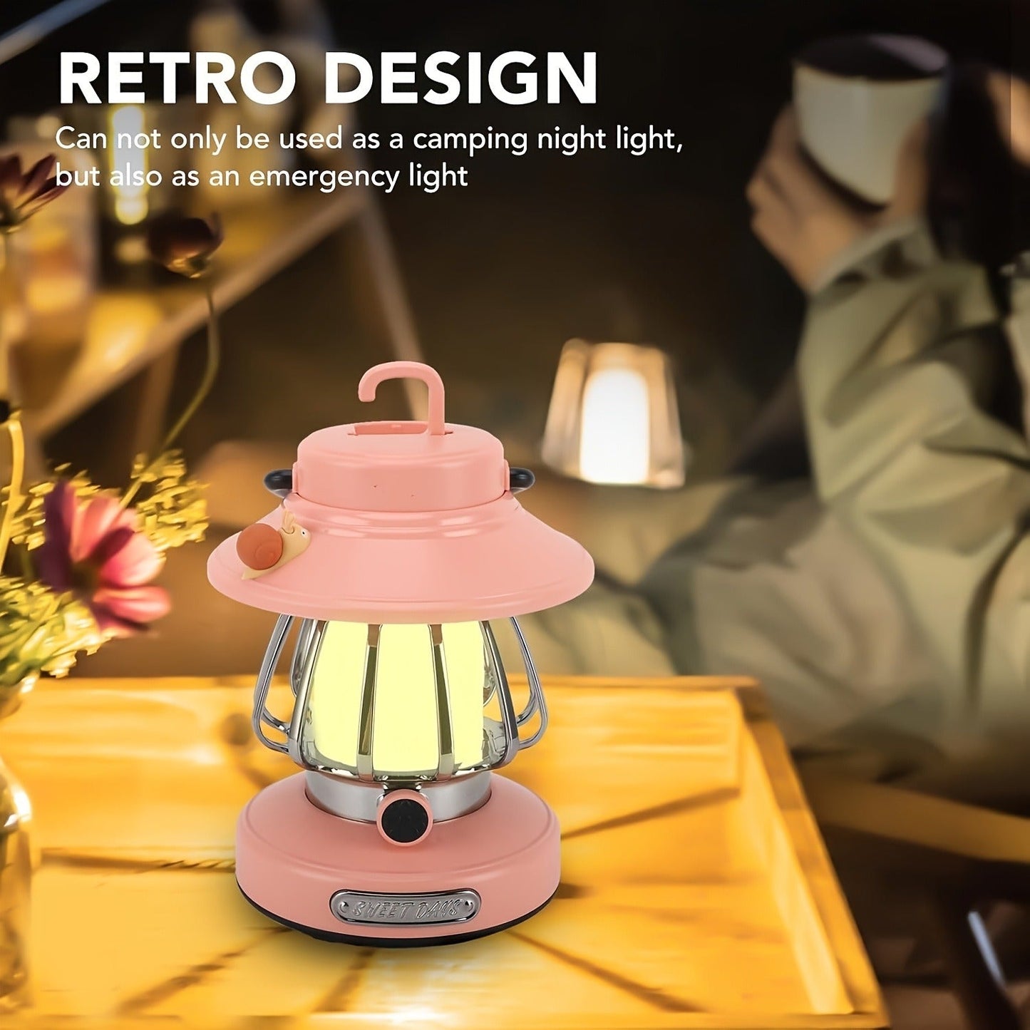 Camping Lantern Rechargeable LED, Snail Design Portable Camp Light with 3 Color Modes & Dimming, USB & Battery Dual Power