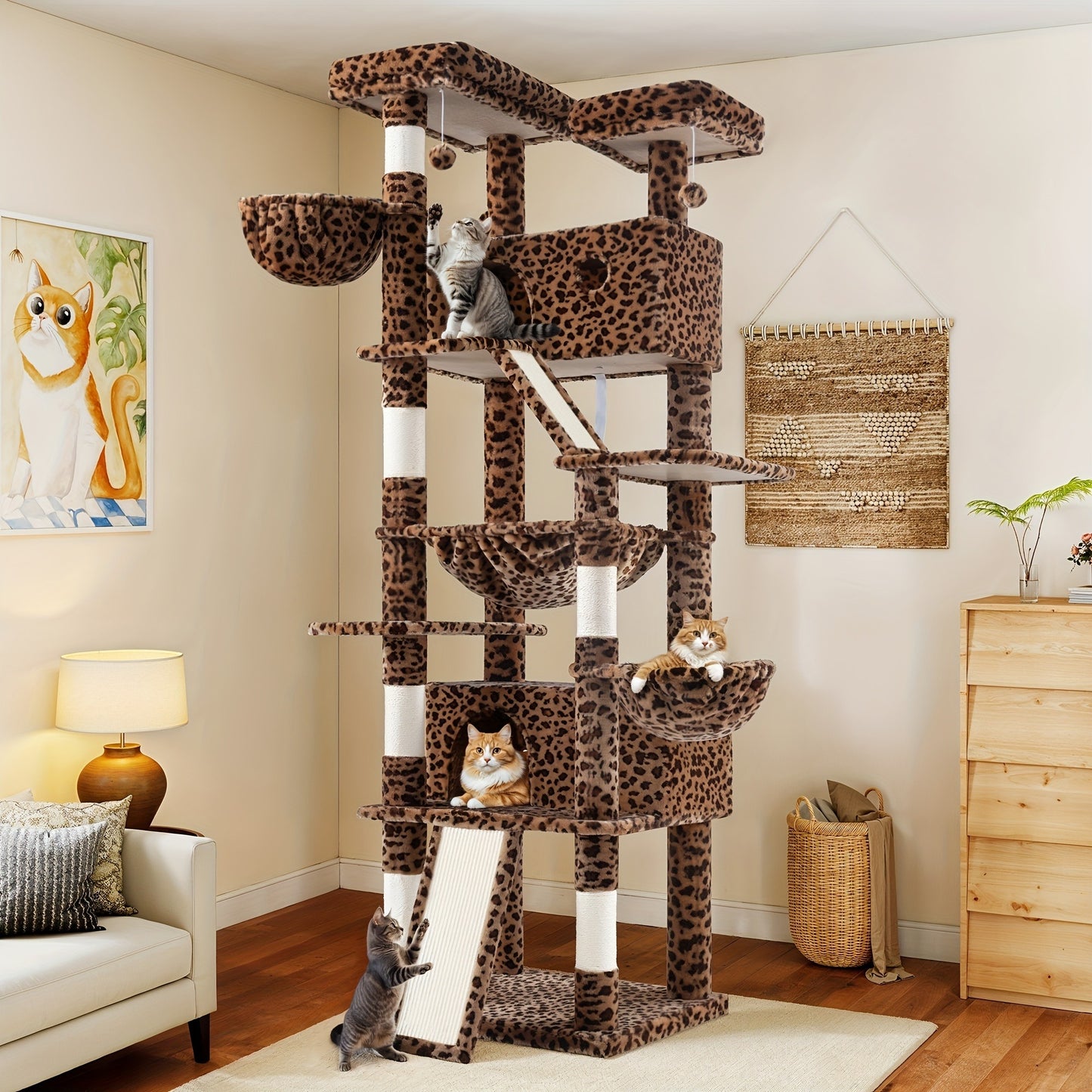 Cat Tree Tower Multi-Level for Indoor Cats – Cat Furniture with Sisal Scratching Posts, Plush Perches, Hammock, Basket & Corner Condo Cave