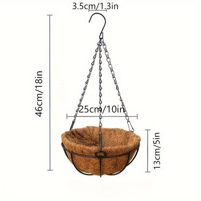 Hanging Flower Basket Set of 3 – Rust-Proof Metal Chain, 10 Inch Coco Liner, Indoor Outdoor Porch Balcony Garden Planter