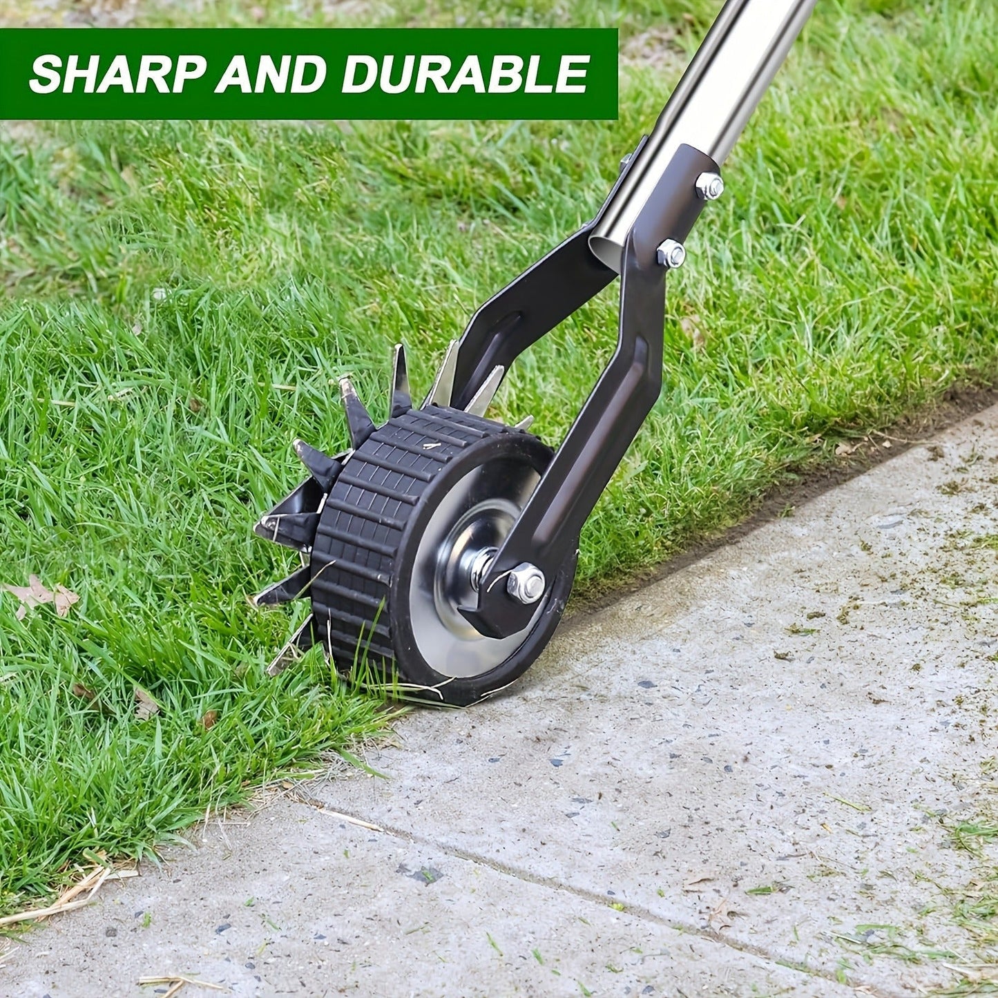 Wheeled Lawn Edger Manual Rotary Trimmer with 3/4-Section Stainless Steel Handle – Walk-Behind Grass Edger for Sidewalk