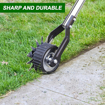 Wheeled Lawn Edger Manual Rotary Trimmer with 3/4-Section Stainless Steel Handle – Walk-Behind Grass Edger for Sidewalk