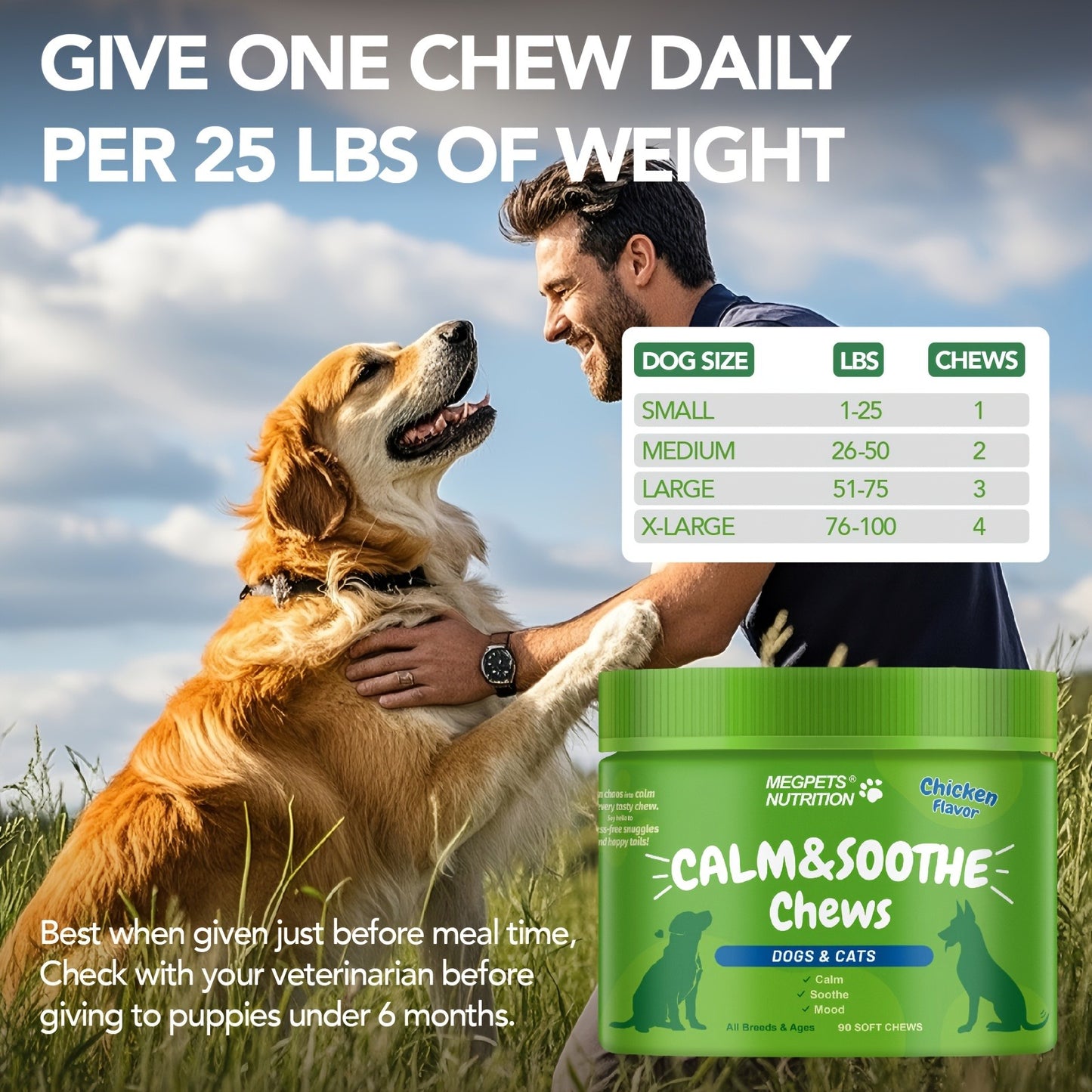 Calming Chews for Dogs & Cats 90ct – Natural Herbal Anxiety & Stress Relief Supplement for Separation, Thunder, Fireworks & Barking