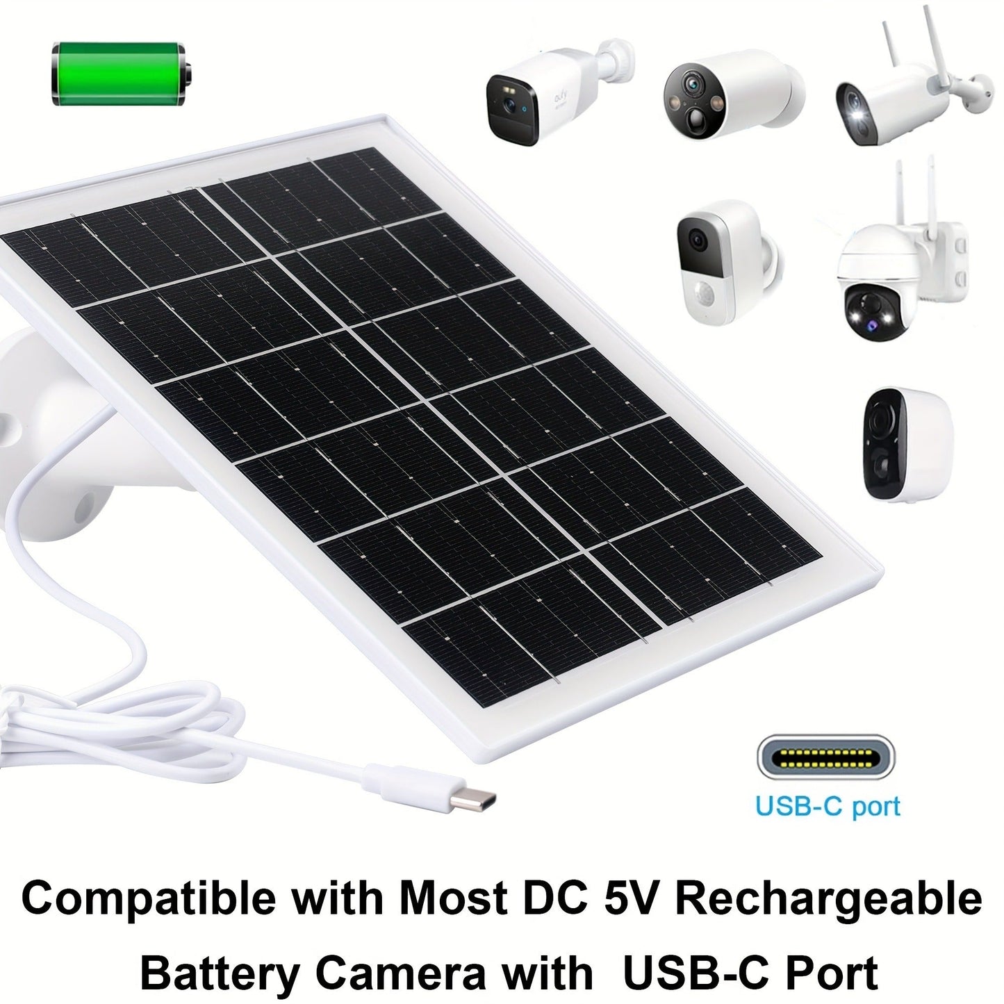 Solar Panel 5W Monocrystalline with Built-In 5200mAh Battery - 3rd Gen Emergency Charger for Security Camera