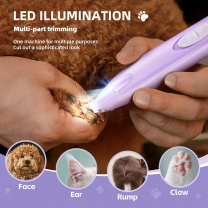 Dog Paw Trimmer with LED Light – Rechargeable Pet Hair Clipper for Paws, Eyes, Face & Rump, Stainless Steel Blades
