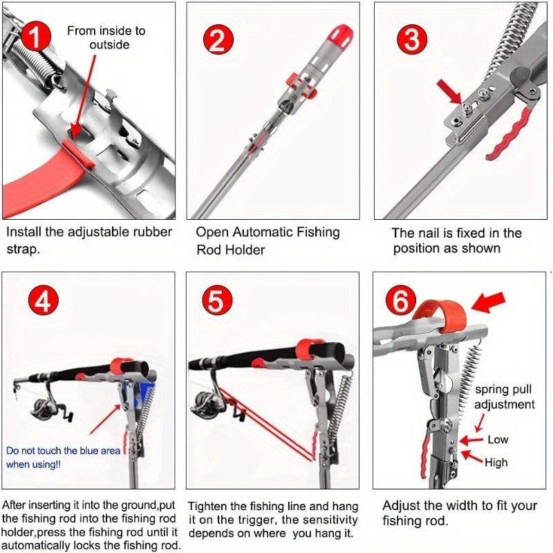 Spring Fishing Rod Holder with Auto Hook Setter – Adjustable High-Sensitivity Stainless Steel Bank Fishing Pole Stand
