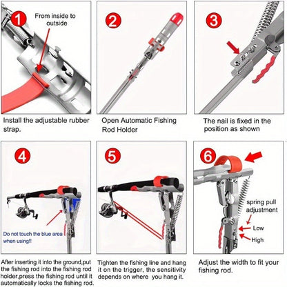 Spring Fishing Rod Holder with Auto Hook Setter – Adjustable High-Sensitivity Stainless Steel Bank Fishing Pole Stand