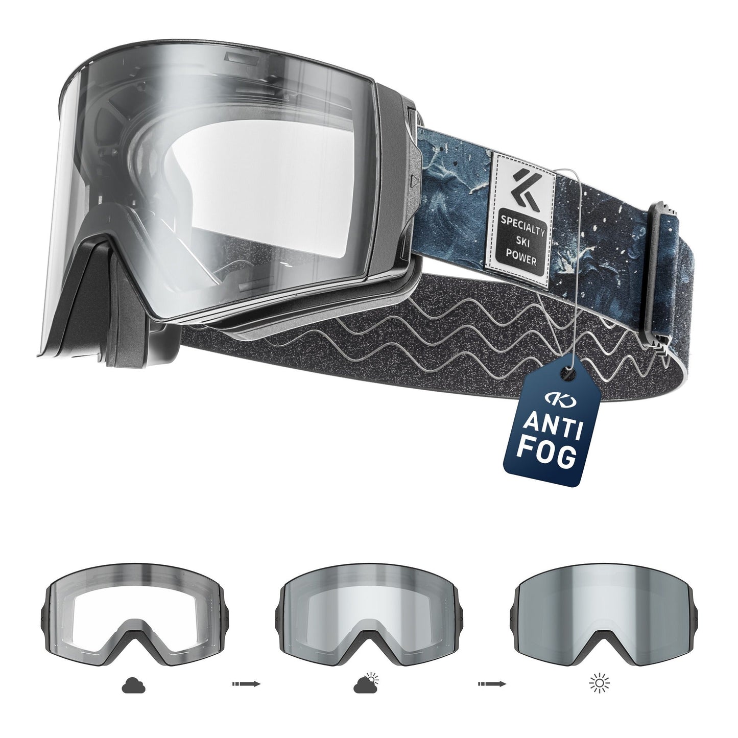 KAPVOE Ski Goggles with Magnet-Attached Interchangeable Lens Interface and Seven K721 Color Codes