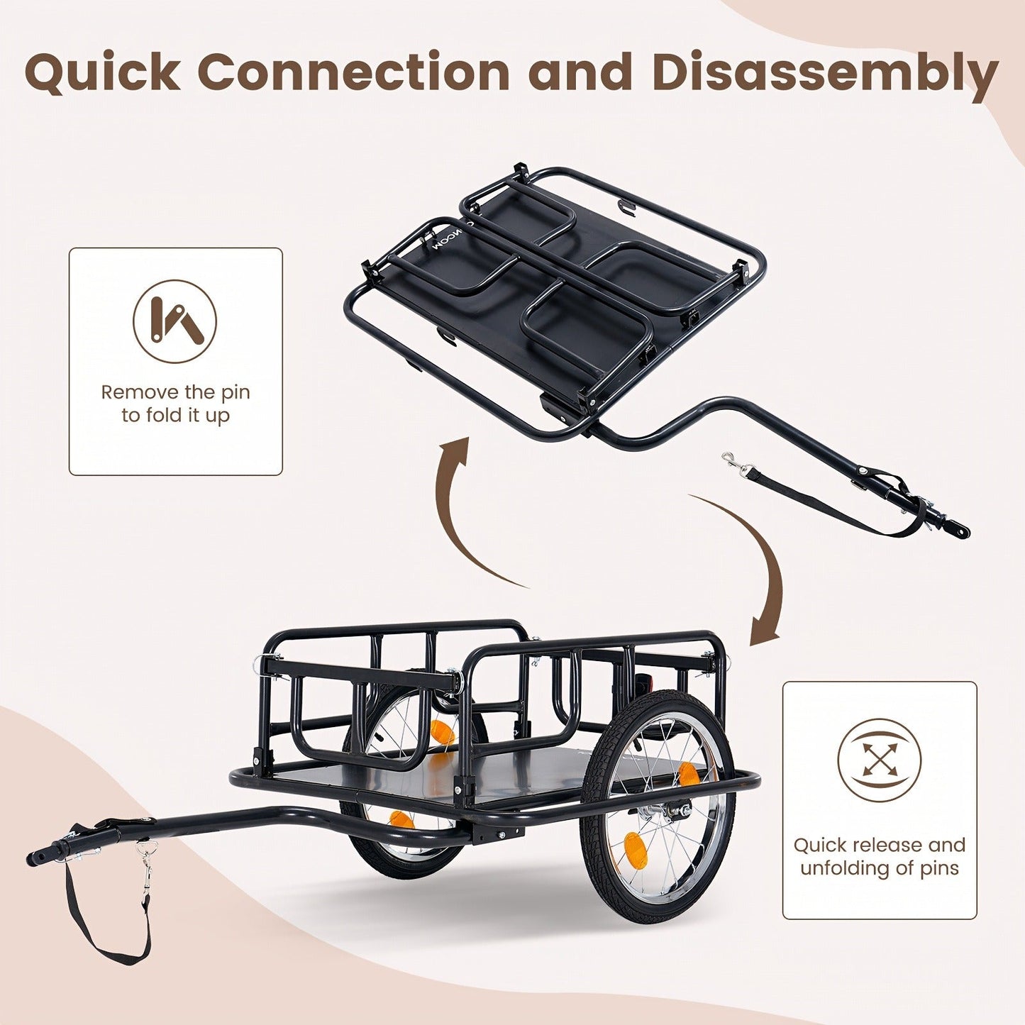 Foldable Bike Cargo Trailer, Bicycle Wagon Cart 176 Lbs Capacity, 16" Wheels, Reinforced Steel