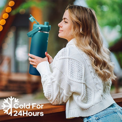 Vacuum Insulated Tumbler 32oz Stainless Steel with Handle Straw 2-in-1 Lid Chug Straw Lid Silicone Boot Matte Finish Keeps Drinks Cold Hot