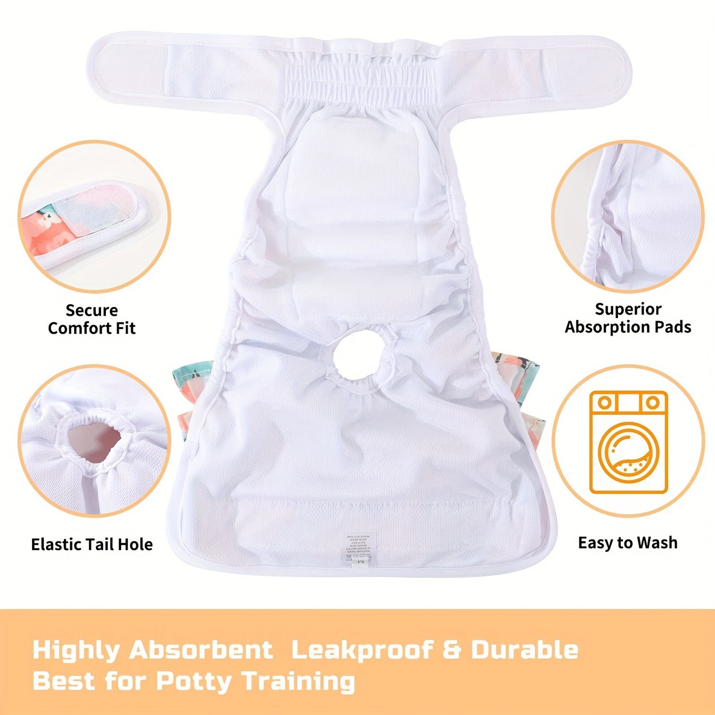 Washable Female Dog Diapers 3 Pack – Reusable Highly Absorbent Dog Period Panties for Heat Incontinence Puppy Training, XS S M L
