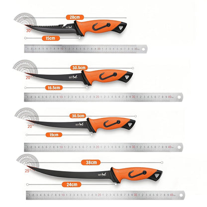 Fillet Knife Set 4-Piece – 5Cr15MoV Stainless Steel Fishing Fillet Knives (5", 6", 7", 9"), Non-Slip Rubber Handle, Serrated Bait Knife