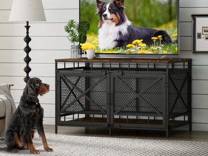 Dog Crate Furniture 43 Inch Corner Indoor Kennel, Heavy Duty Engineered Wood Dog Cage with Side Door for Large Medium Breeds
